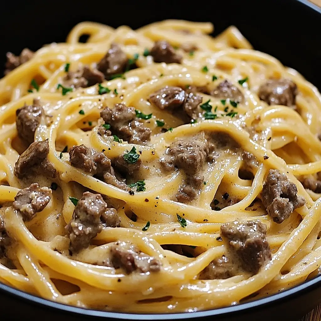Browning beef with garlic and butter in skillet