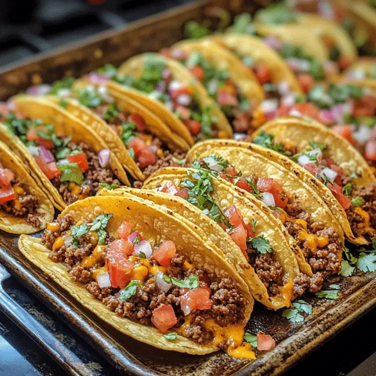 Sheet pan tacos fresh out of oven with beef and cheese