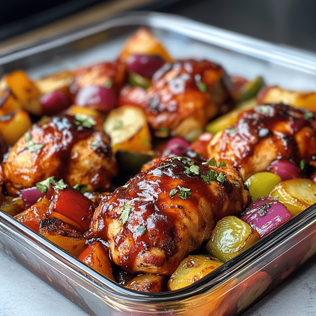 Storing BBQ chicken sheet pan  leftovers in a glass container