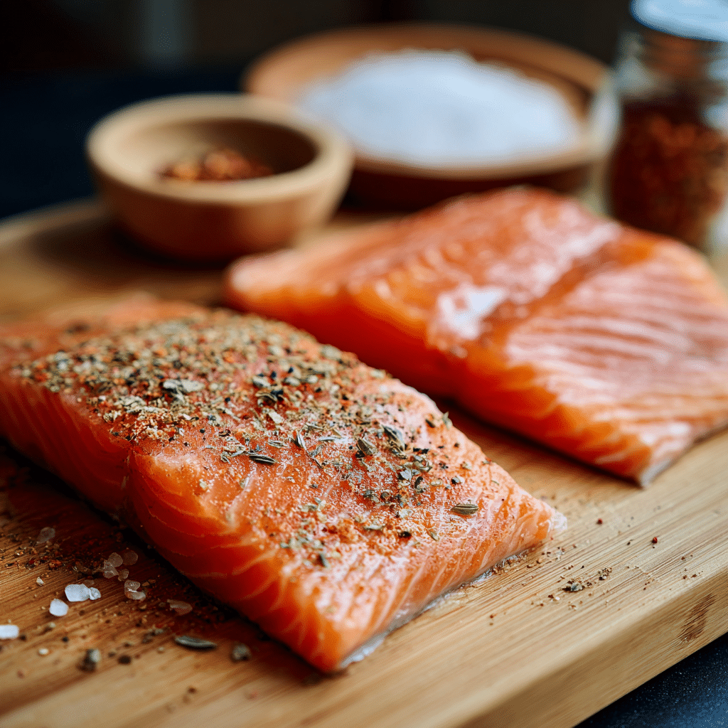 Raw salmon fillets for Grilled Salmon With Peach Salsa