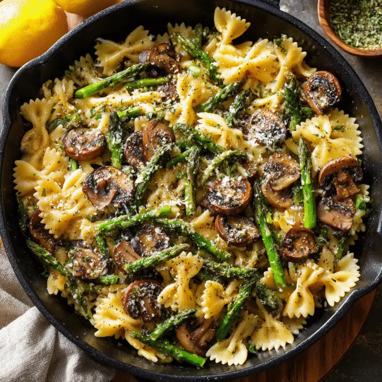 asparagus pasta mushroom in creamy garlic sauce