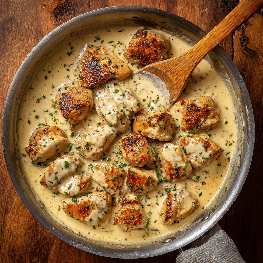 Seared creamy smothered chicken in sauce