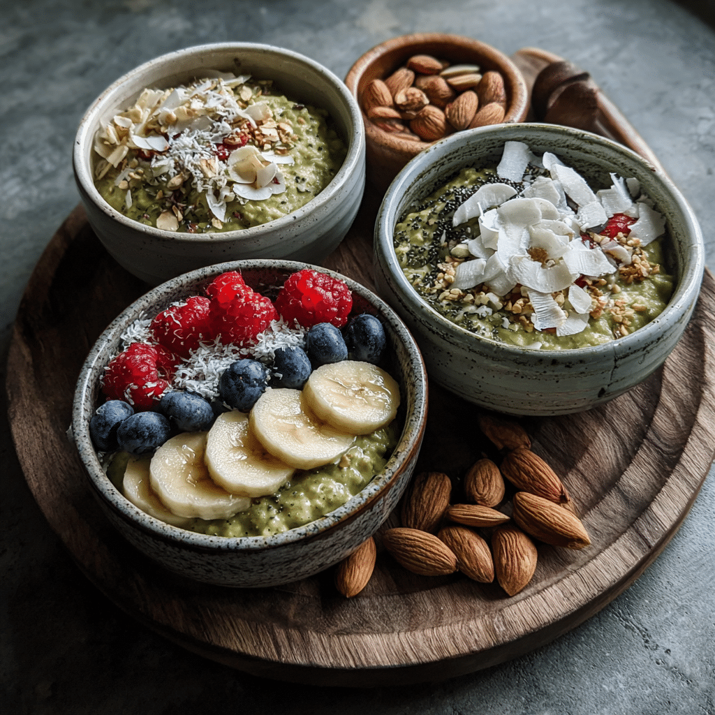 Custom matcha overnight oats with toppings