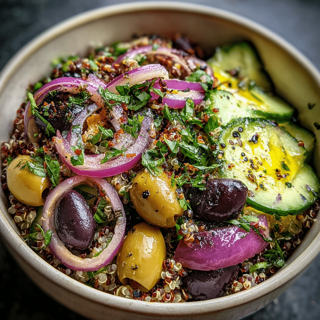 Instant Pot quinoa in Mediterranean bowl 