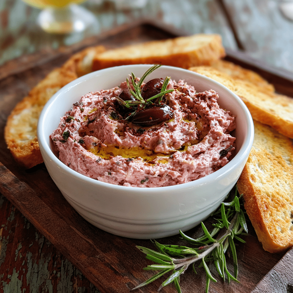 Creamy Kalamata White Bean Dip served in a white bowl