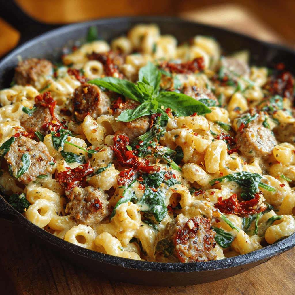 Creamy marry me ditalini pasta with sausage, spinach, and sun-dried tomatoes