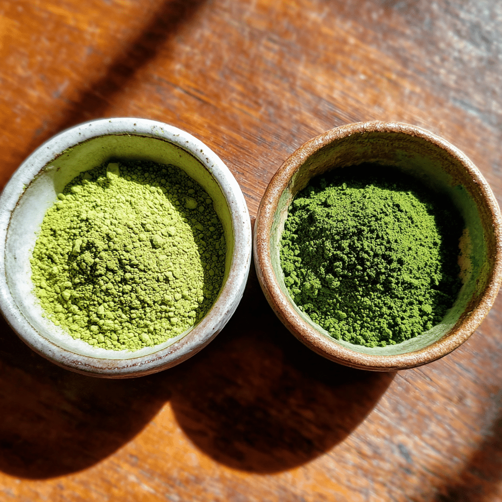 Culinary vs ceremonial matcha powder side-by-side