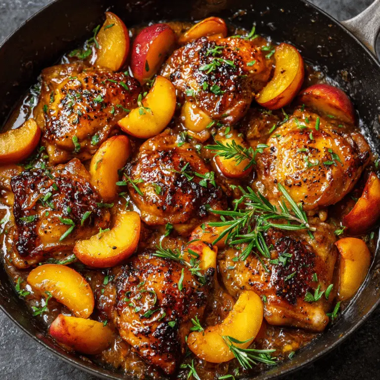One-Skillet Peach Chicken with rosemary glaze