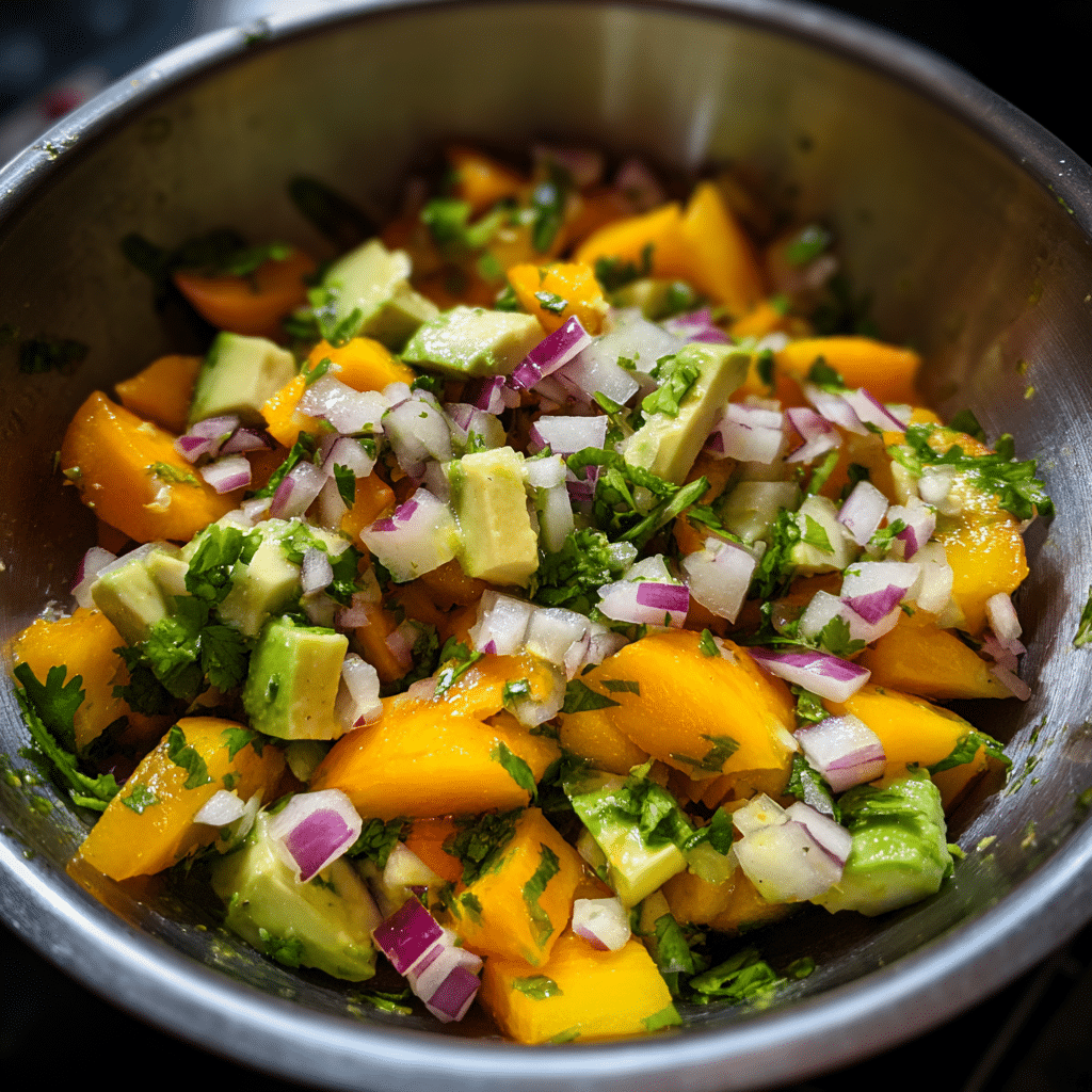 Peach salsa ingredients for Grilled Salmon With Peach Salsa