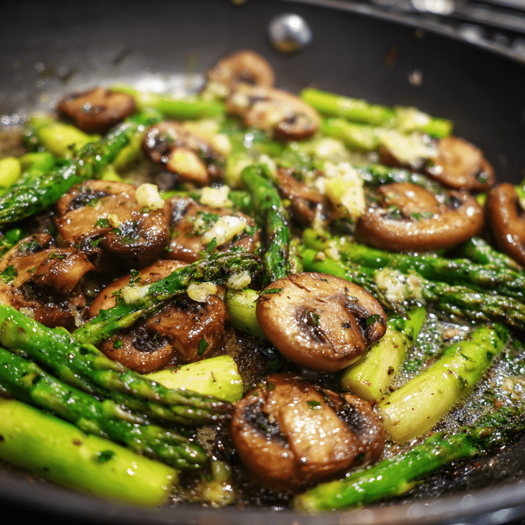 sautéing asparagus and mushrooms for pasta