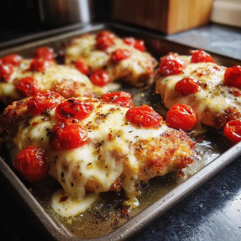 Sheet-pan chicken parmesan fresh out of the oven