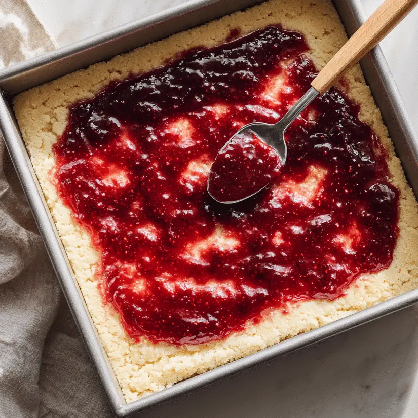 Spreading jam for chocolate raspberry bars
