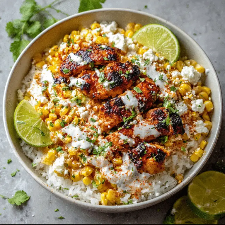 Street Corn Chicken Rice Bowl with Grilled Chicken, Sweet Corn, and Cilantro