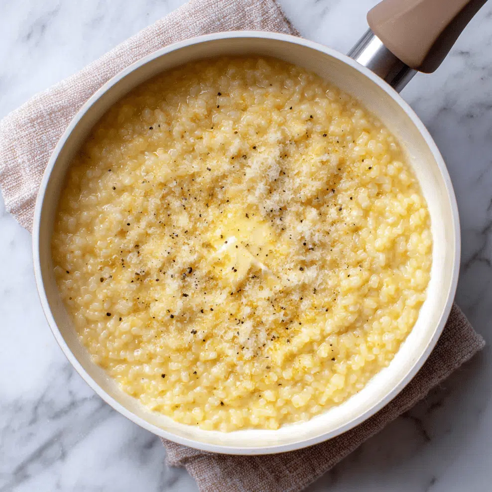 TikTok pastina recipe stirred and served with butter and cheese