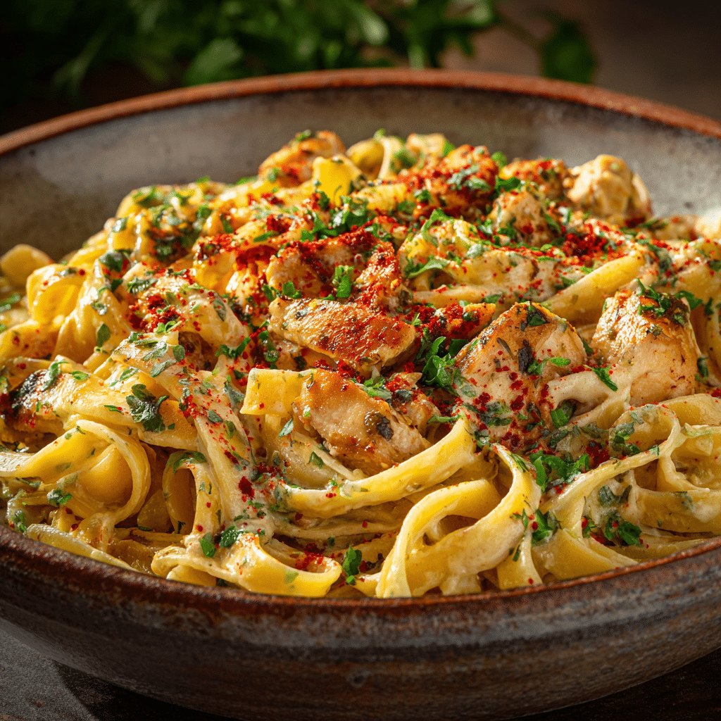  Cajun-style One Pot Chicken Alfredo Pasta with paprika and herbs