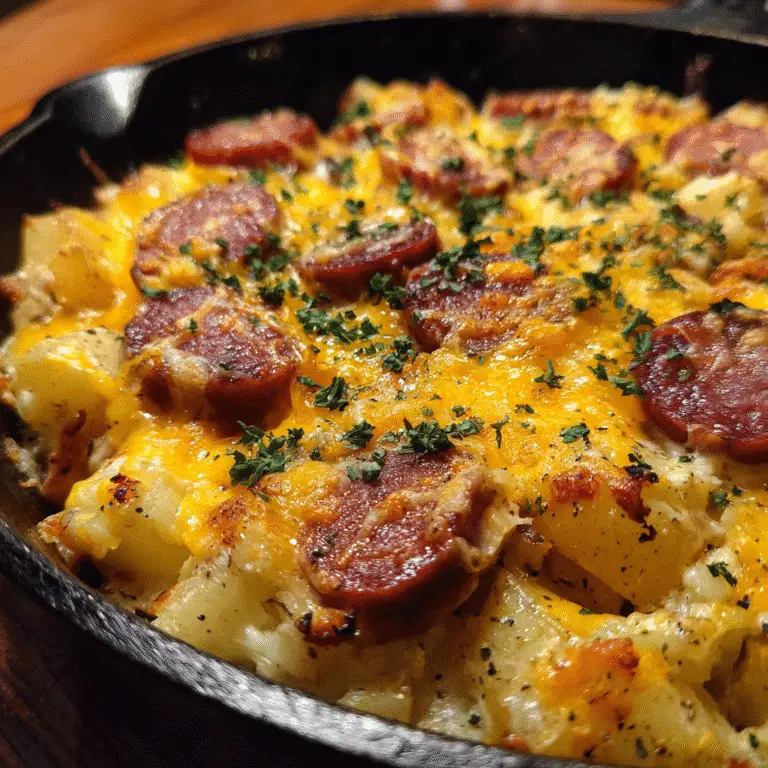 cheesy ranch potatoes and smoked sausage one-pan meal