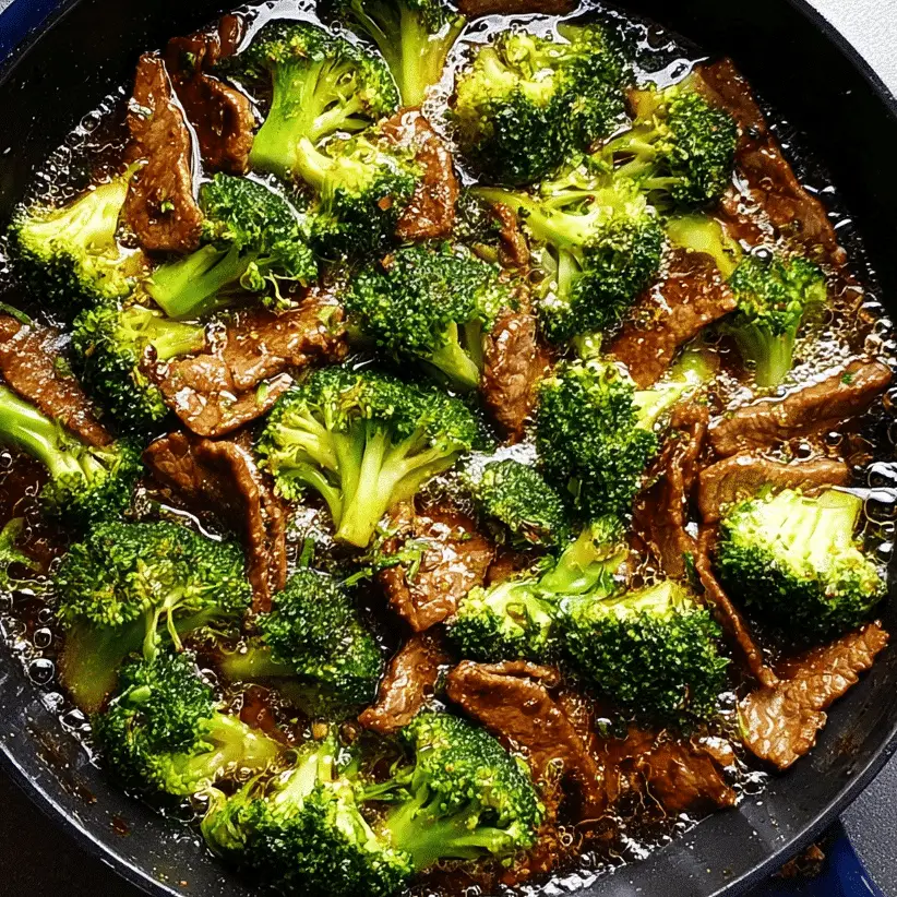 Cooking one pan Chinese Beef and Broccoli in skillet
