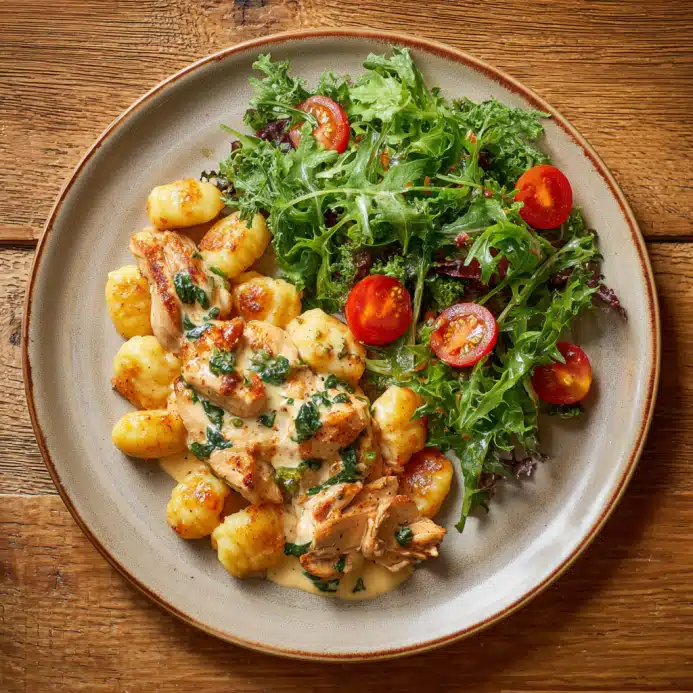 creamy crack chicken gnocchi with salad