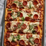 High-Protein Sheet Pan Pizza with turkey pepperoni
