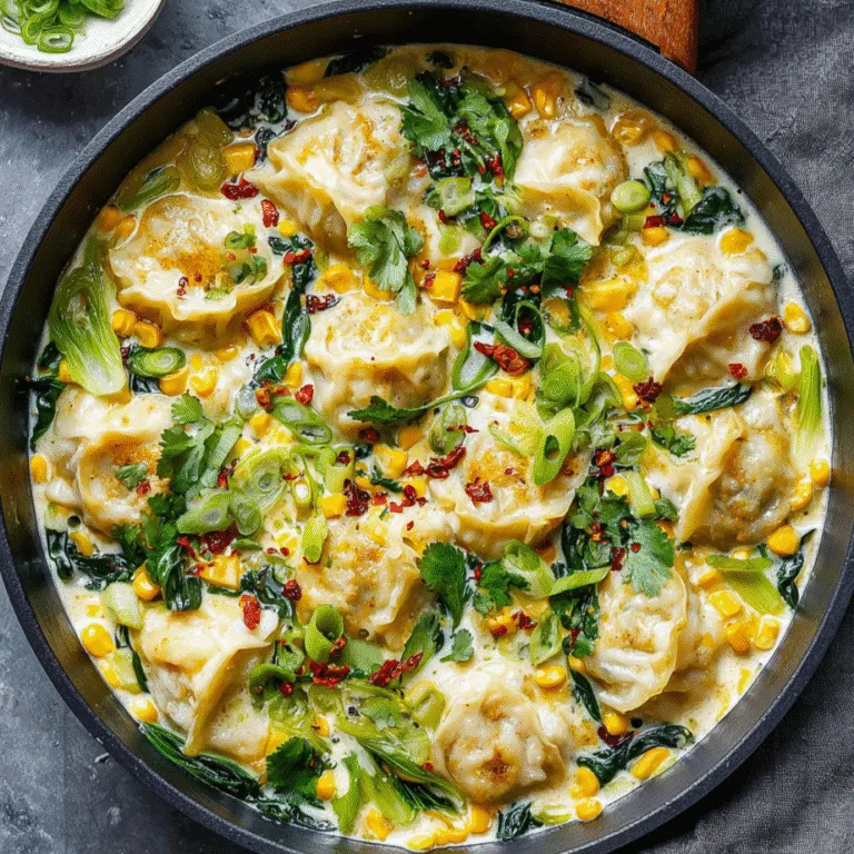 One Pan Sweet Corn Coconut Dumplings in creamy coconut broth