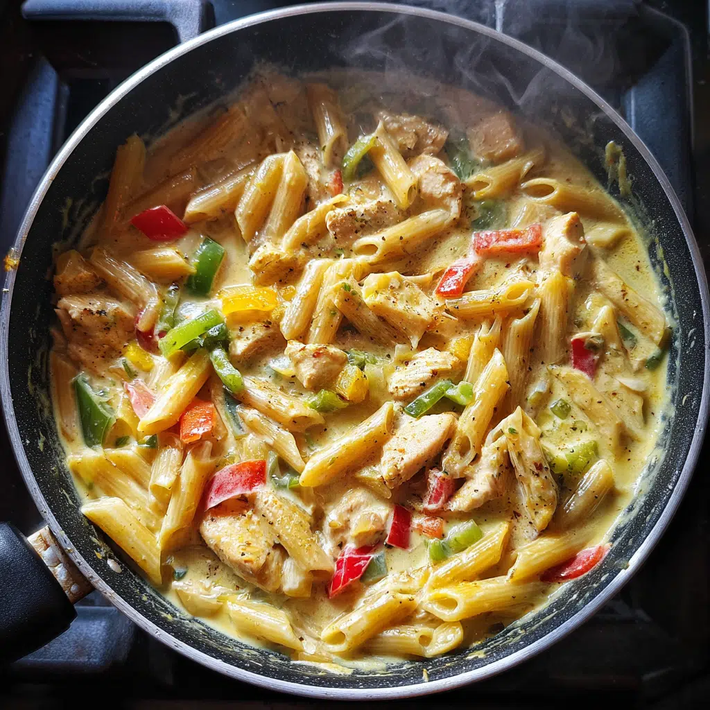 One-pot Dairy-Free Cajun Chicken Pasta cooking on stovetop