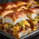 Sheet Pan Burger Sliders freshly baked with golden buns and melted cheese