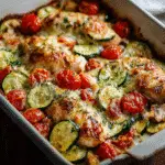 Sheet Pan Mediterranean Chicken Zucchini fresh from oven